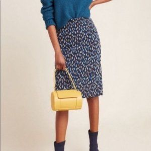 Maeve Anthropologie Womens Debra Faux Wrap Knit Pencil Skirt Navy Orange Size 2